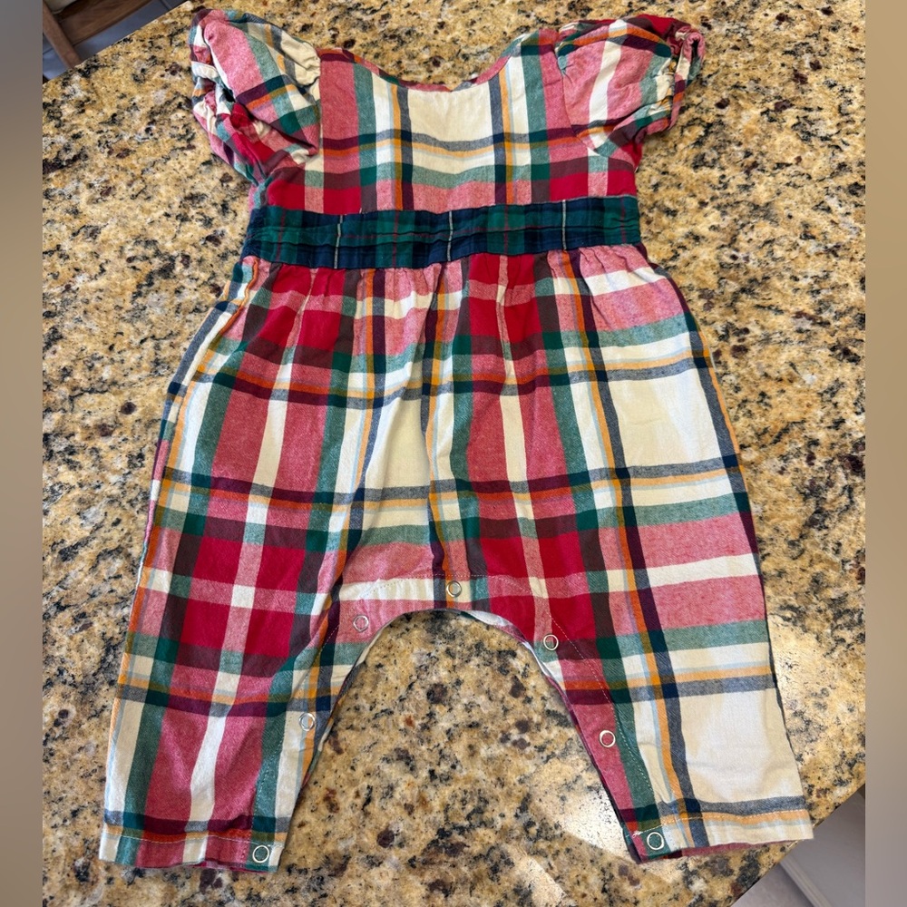 Pink Chicken plaid jumper 6-12 months